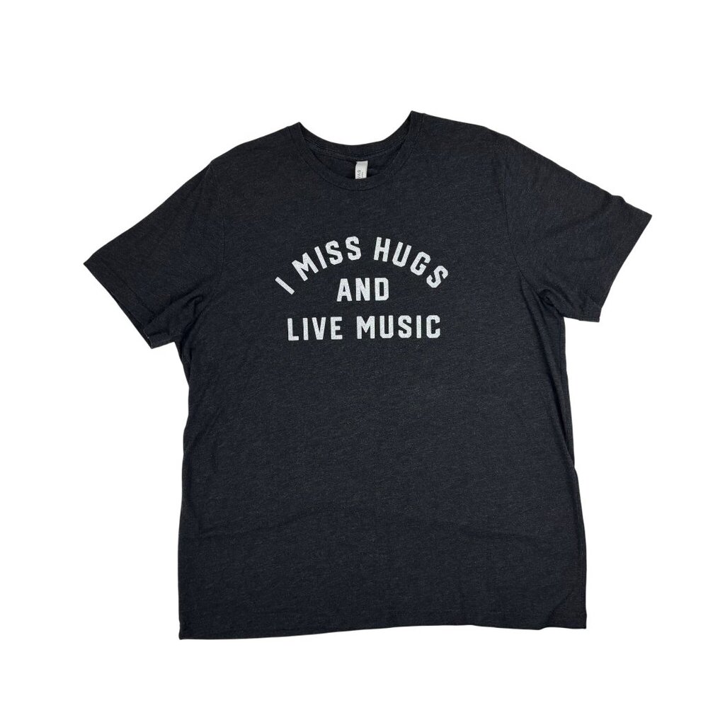 I Miss Hugs And Live Music Tee Mens Size 2XL Charcoal Gray Heathered Shirt - Picture 2 of 8